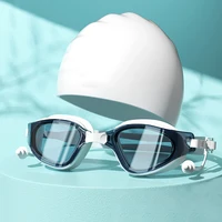 Swimming Goggles Cap Adult HD Anti-fog Swimming Goggles Set Waterproof Silicone Swim Glasses with Earplugs Anti-UV Swim Eyewear 1