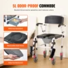 VEVOR Shower Commode Wheelchair with 4 Lockable Wheels Footrests Flip-up Arms 3-Level Adjustable Height 5L Removable Bucket 6