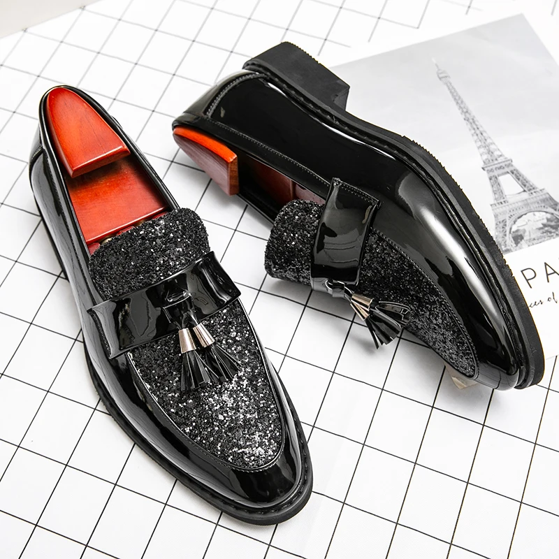 

Italian Brand Men's Flat Shoes Luxurious Glossy Leather Shoes Versatile Daily Men's Interview Business Shoes Big Size：38-47