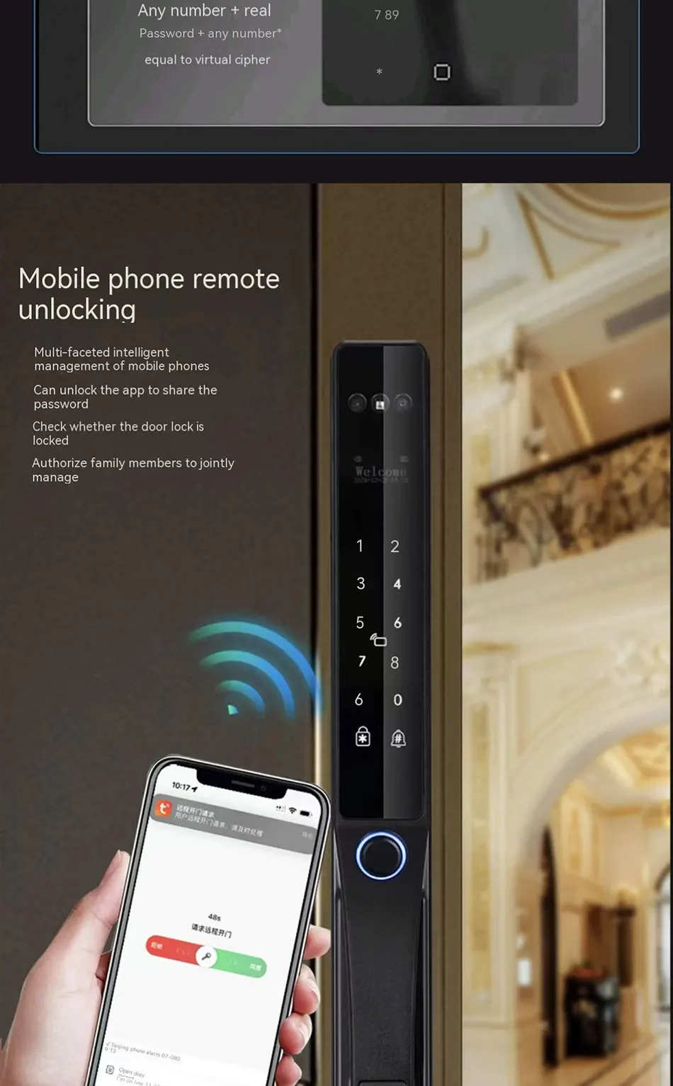 Waterproof Face Recognition Camera Fingerprint Lock TUYA WIFI APP RFID Card Code