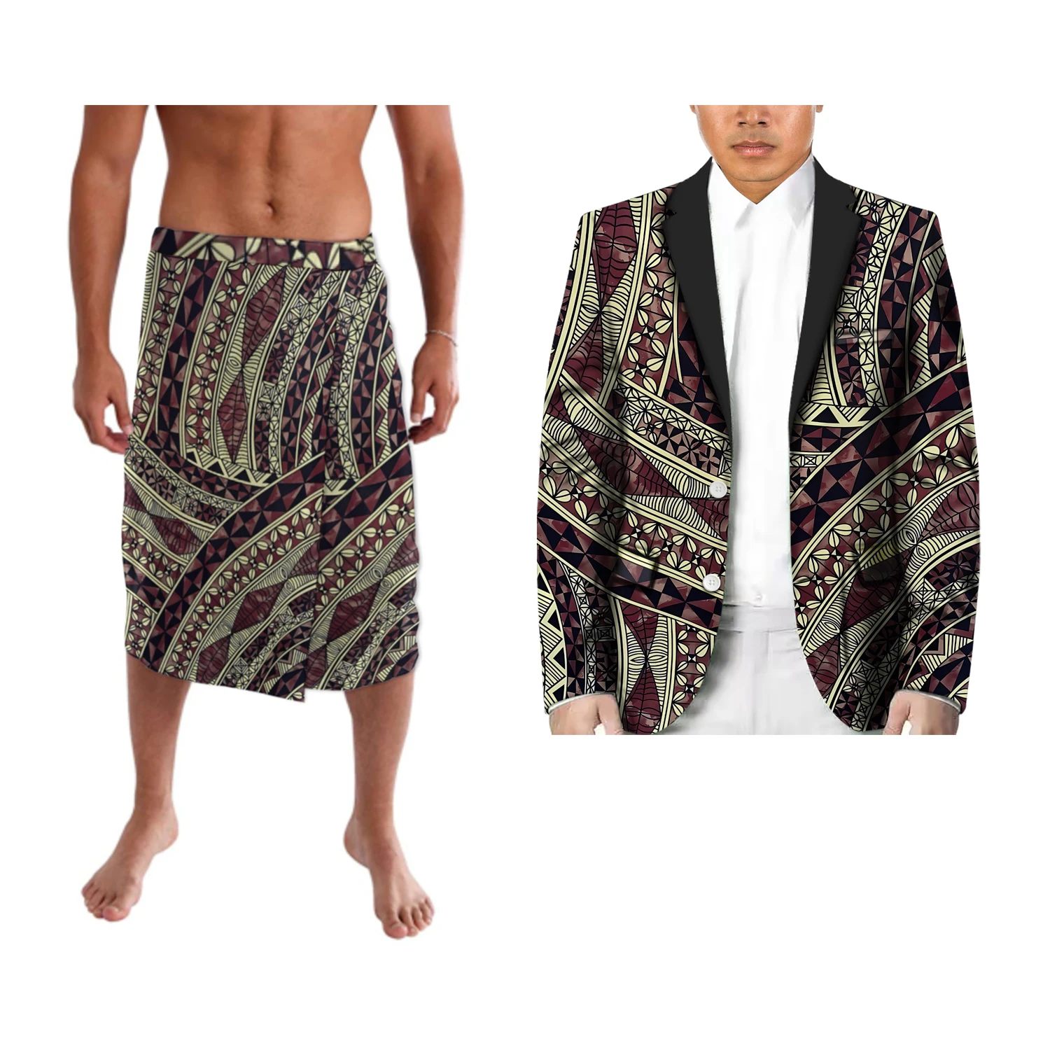 Polynesia Casual 2 Piece Suit And ie faitaga For Men Wedding Lapel Men Suits Party Prom Blazer Father's Day Gift 2