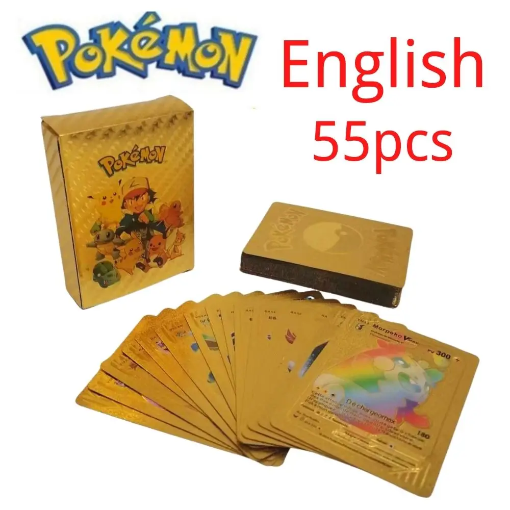 New Pokemon Cards Metal Gold Silver Vmax GX Card Box Charizard Pikachu Rare Collection Battle Trainer Card Children Toys Gift