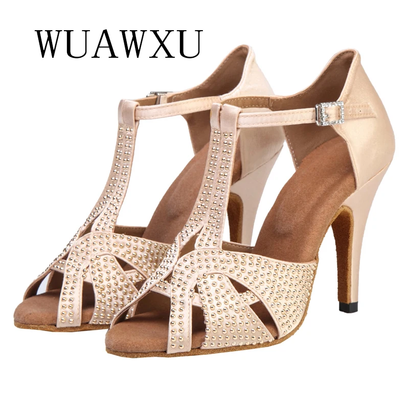 NATASHA Latin Dance Shoes Competition Penstock and Sexy Performance Party Dance Shoes Dark Tone Black Satin Soft Sole Dance Shoe 5