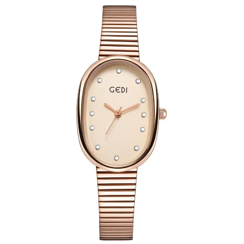 Women Fashion Watch Luxury Exquisite Waterproof Lady Quartz Watch Oval Beige Face Alloy Bands Business Clock Relojes Para Mujer