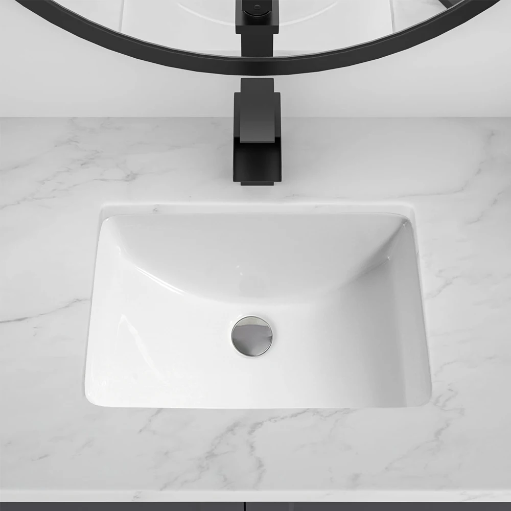 1pc Bathroom Sink Undermount - 18"x11" Modern White Rectangular Vessel Undermount Sink, Porcelain Ceramic Under Counter Lavatory 3