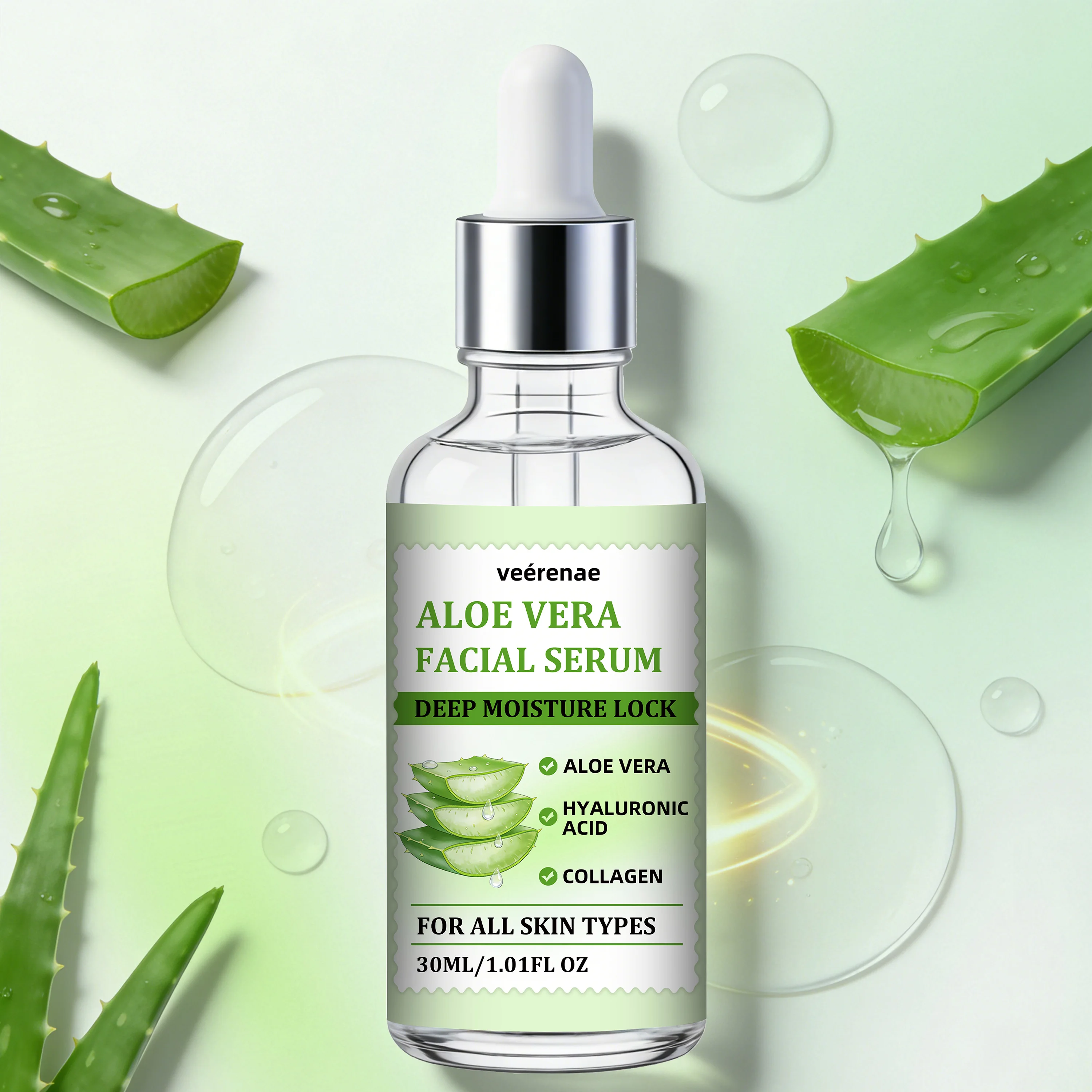 Veérenae Aloe Vera Facial Hydration Serum - Soothing, Oil-Free, Quick-Absorbing & Non-Greasy, Ideal