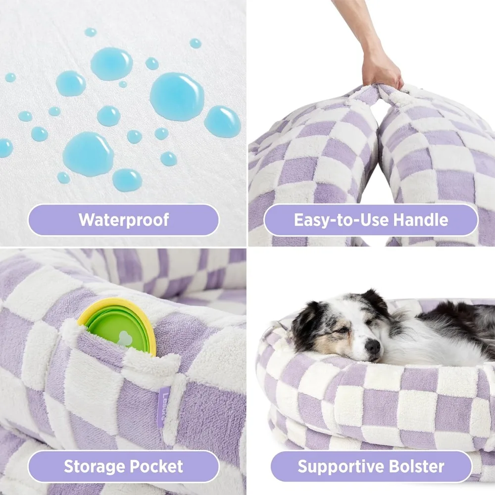 Lesure Human Dog Bed for Adult-Calming Human Size Dog Bed with Egg Foam Supportive Mat and Storage Pocket, Cute Modern Pet