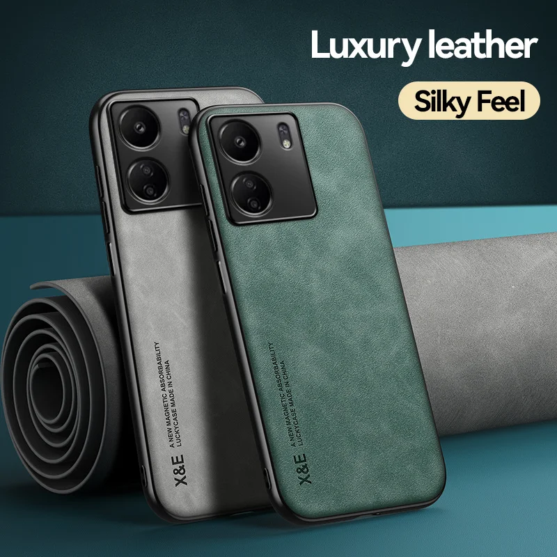 Leather Magnetic Car Holder Phone Case – Ultra-Slim Silicone Protective Cover for Xiaomi and Poco Phones