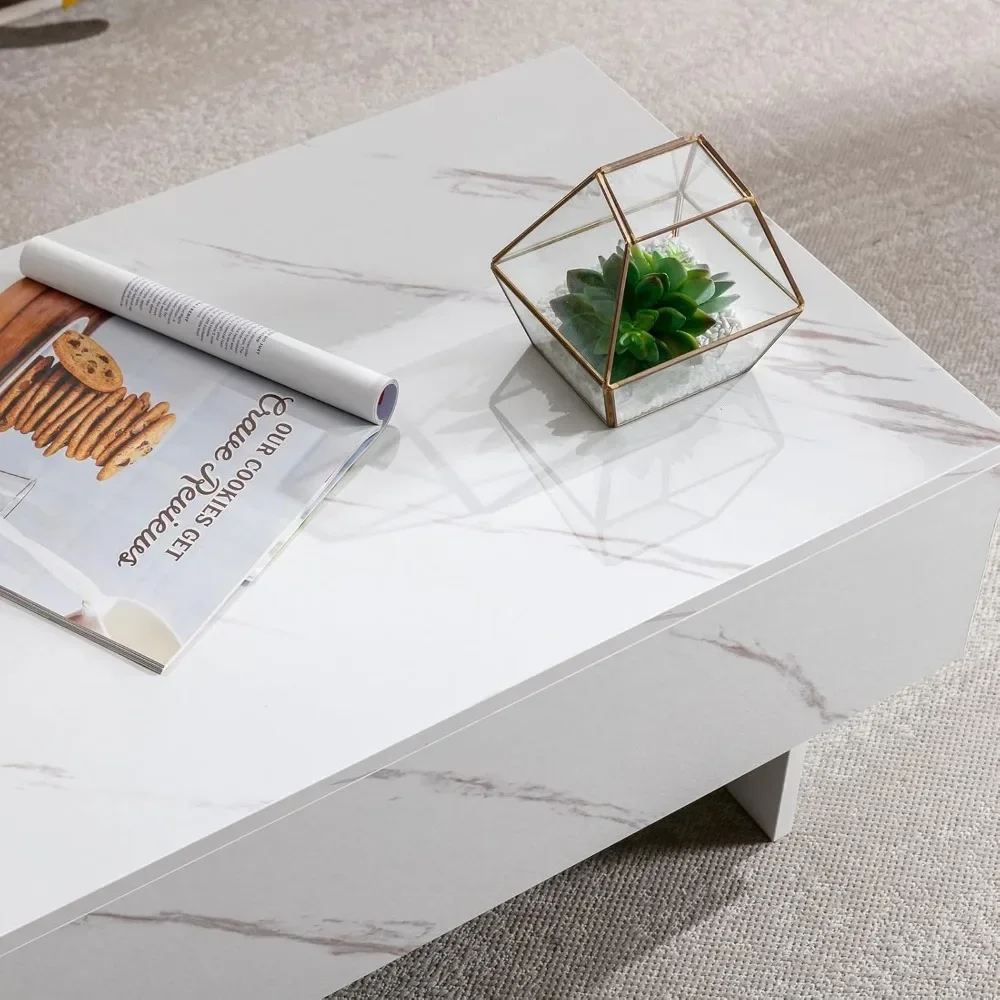 41" Marble Cool Coffee Table for Living Room,Rectangular Glossy Smart Contemporary Center Table for Waiting Area 5
