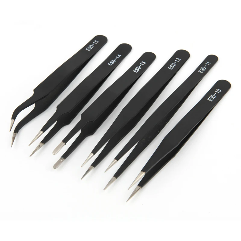 Anti-static stainless steel tweezers maintenance tools industrial precision curved straight tweezers 1Pc