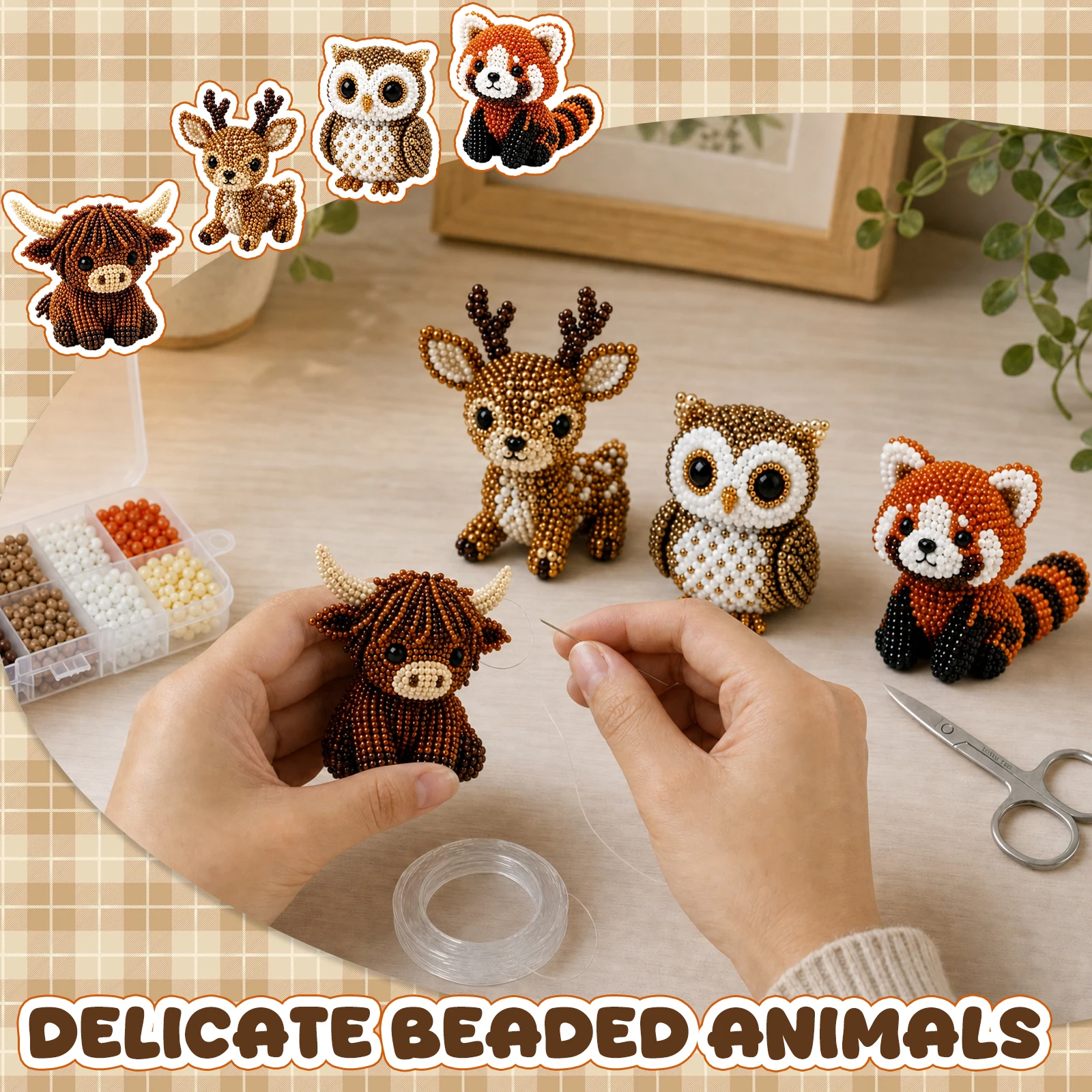DIY 동물 비즈 자수 키트, 초보자를 위한 수제 미니 3D 비즈 새 동물, 동물 비즈 공예 세트, 집 책상 장식