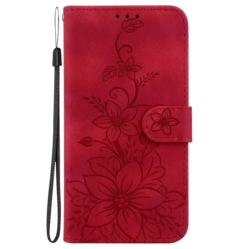 Floral Wallet Flip Cover - Magnetic Leather Phone Case with Lily Design