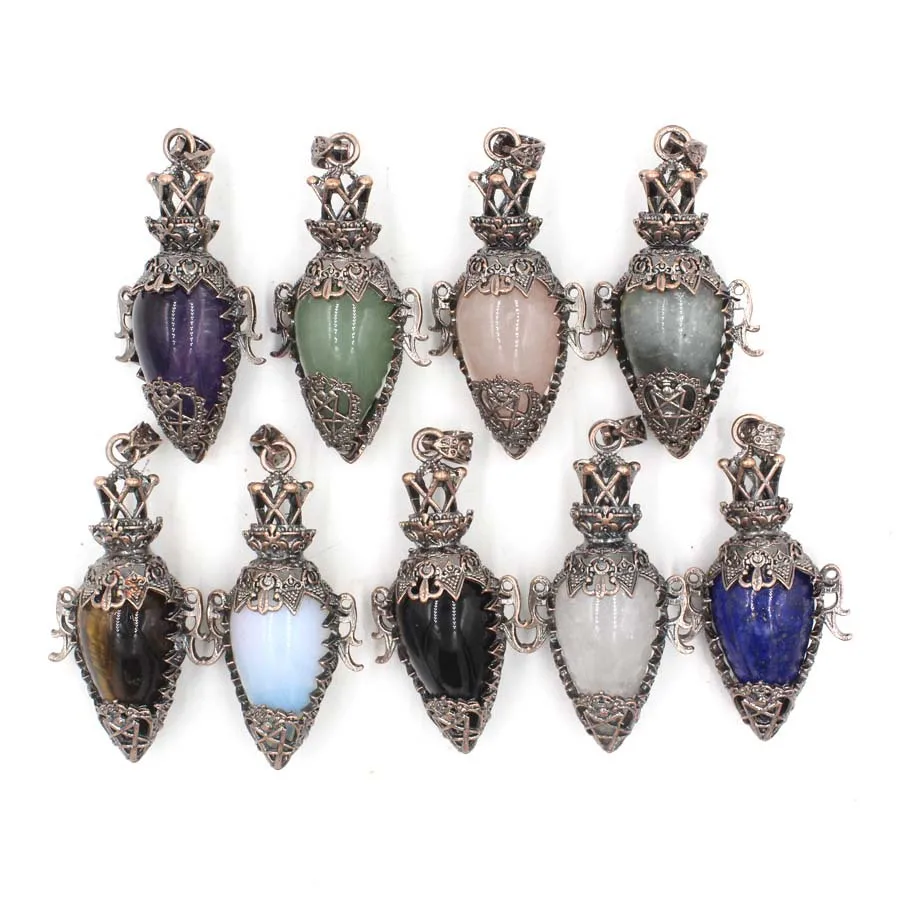 New Natural Stone Water Drop Crystal Pendulum for Dowsing Spiritual Divination Pink Quartz Antique Pendulums Pendulo Jewelry