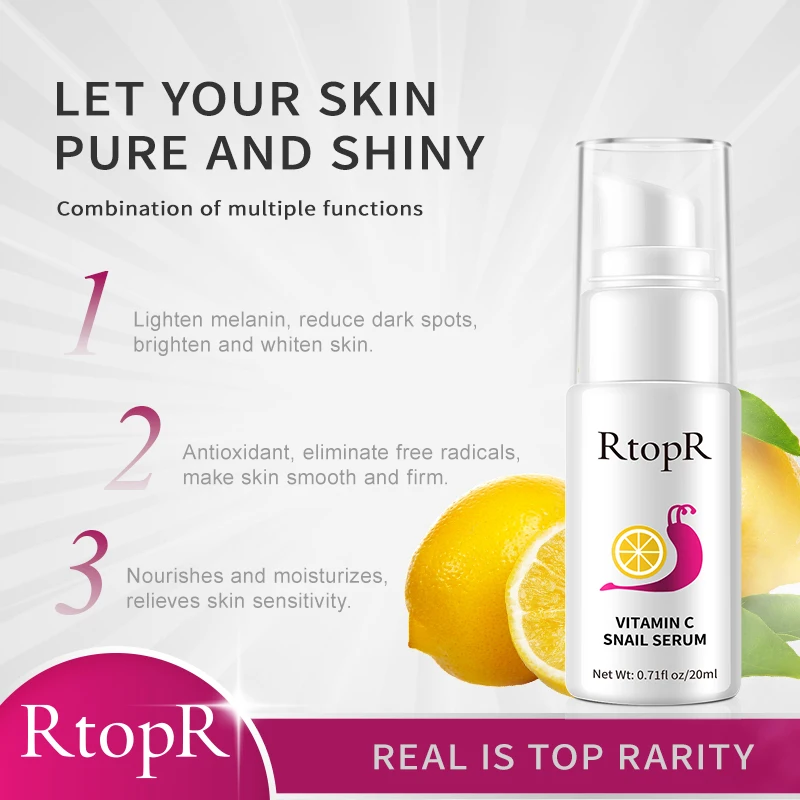 Vitamin C Snail Essence Anti-aging Anti-wrinkle Shrink Pores Whitening  Moisturizing Essence Oil Control Face Essence Skin Care 5