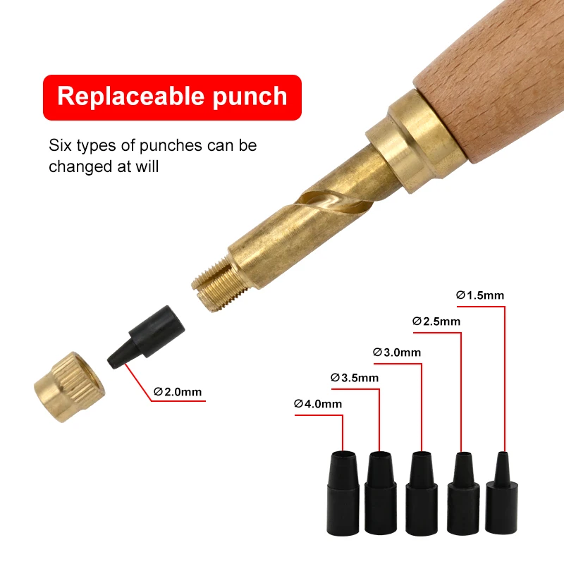 자동 벨트 펀치 6 팁 가죽 나사 구멍 펀치 드릴 1.5/2.5/3.0/3.5/4mm 펀처 시계 공예 도구