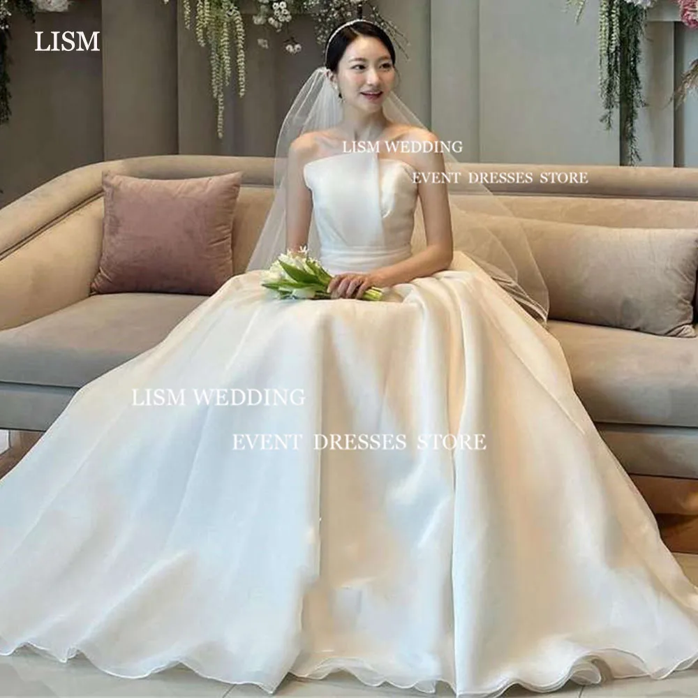 

LISM Simple A-Line Wedding Dresses Strapless Sleeveless Floor Length Pleat Formal Bridal Gowns Vestido De Noiva Photoshoot 2024