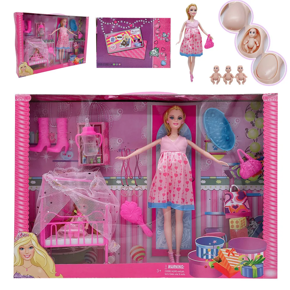 Fashion Handmade Dolls Accessories Baby Dolls Pregnant Mom Lady Sets for Barbie Dolls Game Christmas Day Girl Birthday Present