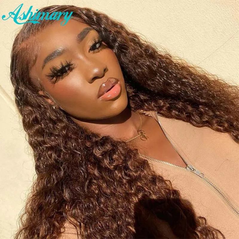 Ashimary Dark Brown Deep Wave Lace Wig Pre Plucked Chocolate Brown Lace Front Human Hair Wigs 13X6 Lace Frontal Wig For Women