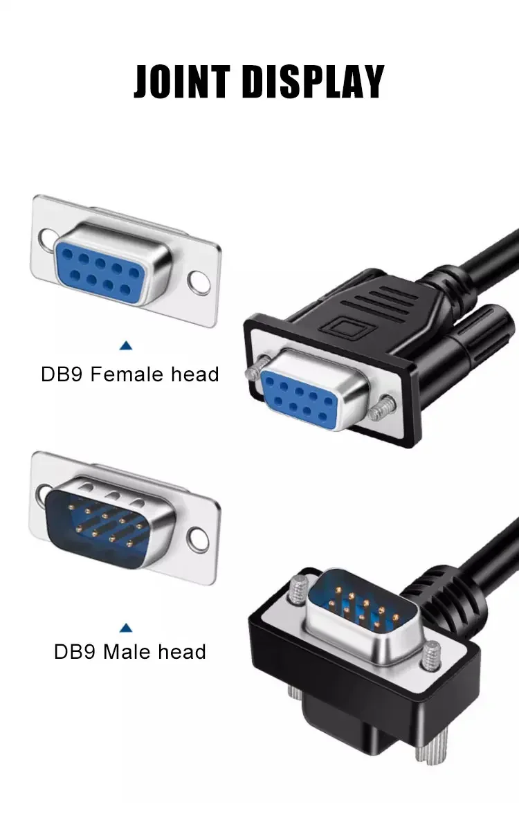 DB9 Stecker auf Stecker/Buchse RS232 Kabel, 90/270 Grad Winkel, Reines Kupfer, 9-polig, COM-Port Verbindungskabel, Serielle Port-Verlängerung – Detail 5