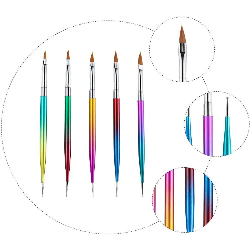 5종 프리미엄 메탈 네일 아트 펜 세트, 양쪽 끝이 사용 가능한 포인트 드릴 드로잉 펜, DIY 매니큐어 UV 젤 네일 디자인 도구 키트