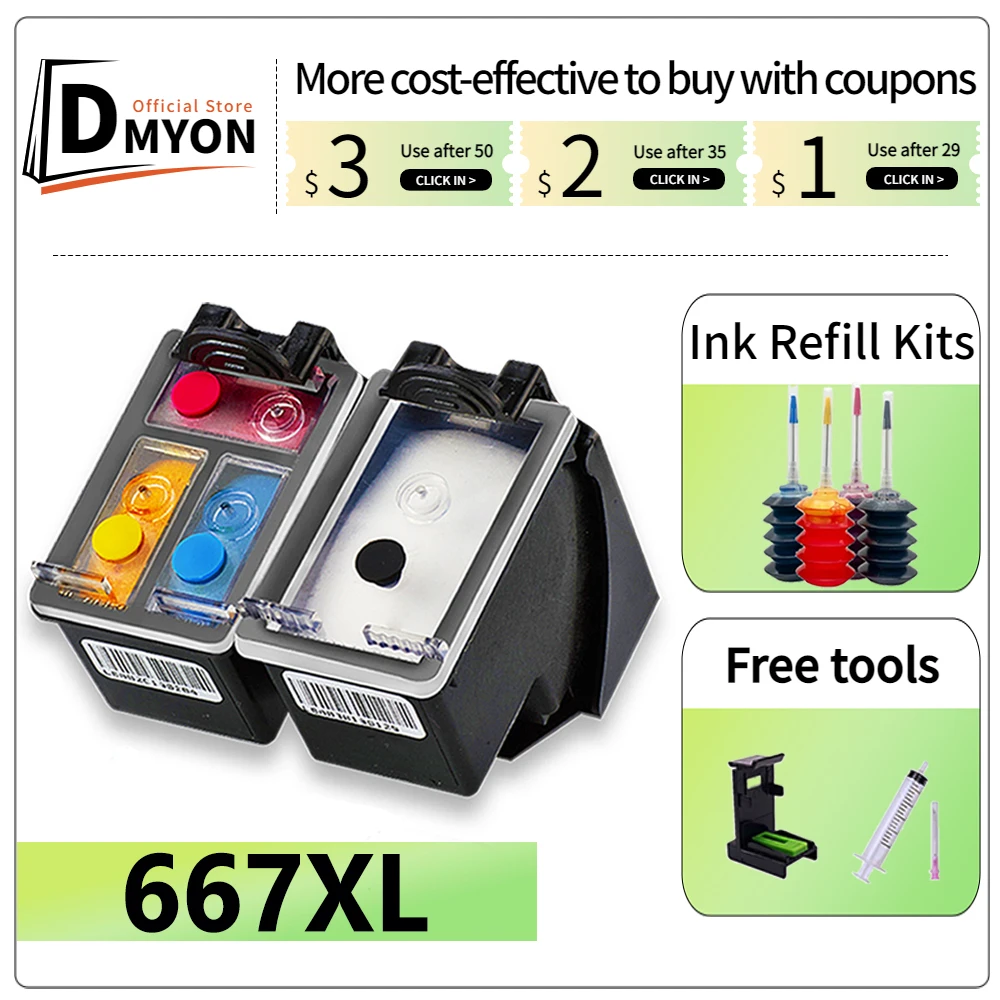 

Replacement hp667 Ink Cartridge for HP 667 667XL for Deskjet Ink Advantage 1275 2374 2375 2376 2775 2776 Plus 6475 6476 6075