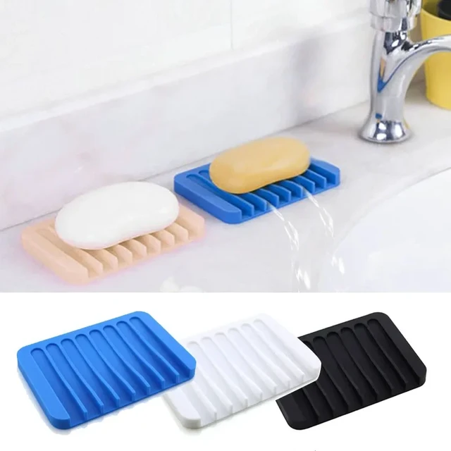 Silicone Soap Holder Tray Soap Dish Box Drain for Bathroom Kitchen