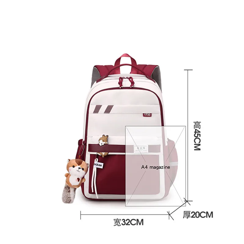 Cute Squirrel Girl school bag with pendant for teenage girls High school waterproof backpack schoolbag suitable for grades 3-6 5