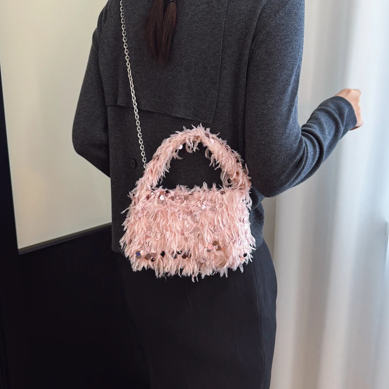 Luxurious Evening Clutch Detachable Strap Stylish Crossbody Bag Fluffy Feather Sling Bag Gathering Party Shopping Purse