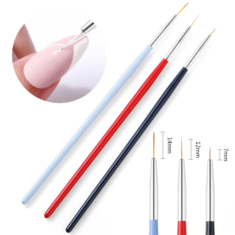 Nail Art Brushes Set 3Pcs Elongated Lines Striping Drawing UV Gel Painting Nail Design Pen Manicure Tool