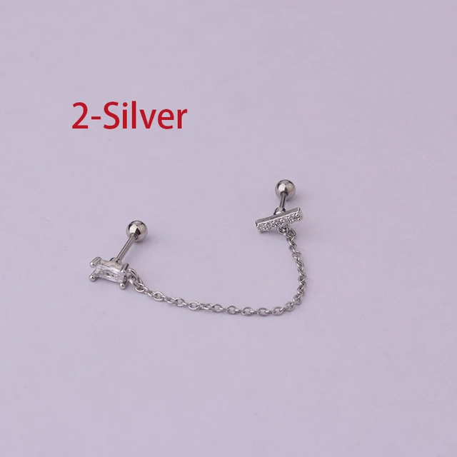 Boucles d'oreilles tendance en acier inoxydable pour femmes, 1 pièce, chaîne à Double perçage, fleur coréenne, Zircon, clous de perçage, bijoux à la mode