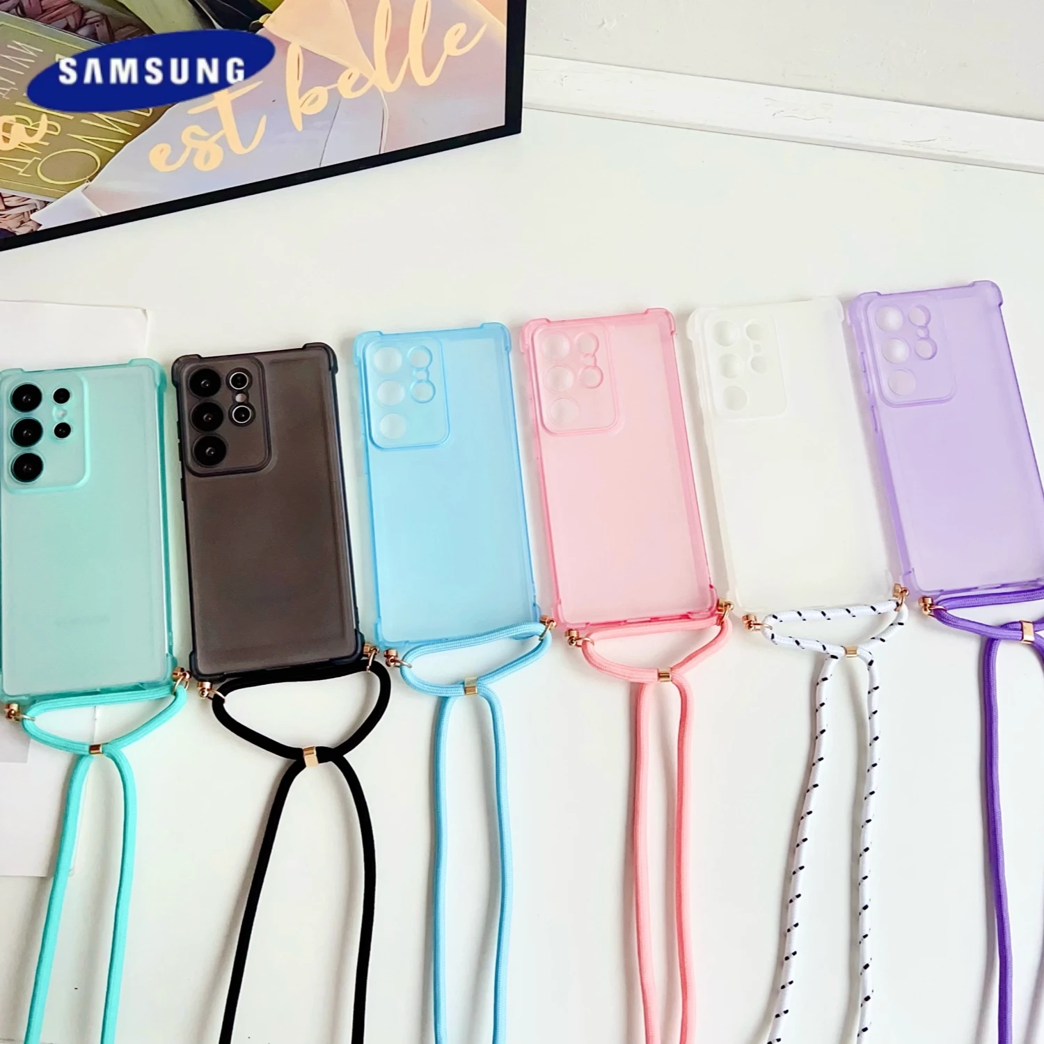 Crossbody Necklace Lanyard Candy Transparent Soft Phone Case - Clear Cover
