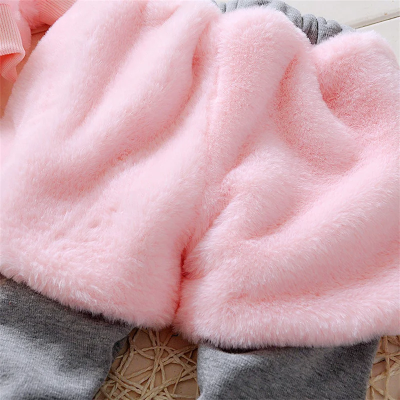 Baby girl clothes 0-3Y autumn winter girls plus velvet thick warm suit cartoon cute furry clothes baby girl two-piece suit baby's complete set of clothing