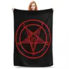 Inverted Pentagram With Baphomet Goat Blanket Flannel Lightweight Sofa Throw Blankets For Home Bedroom Office Throws Bedspread 1