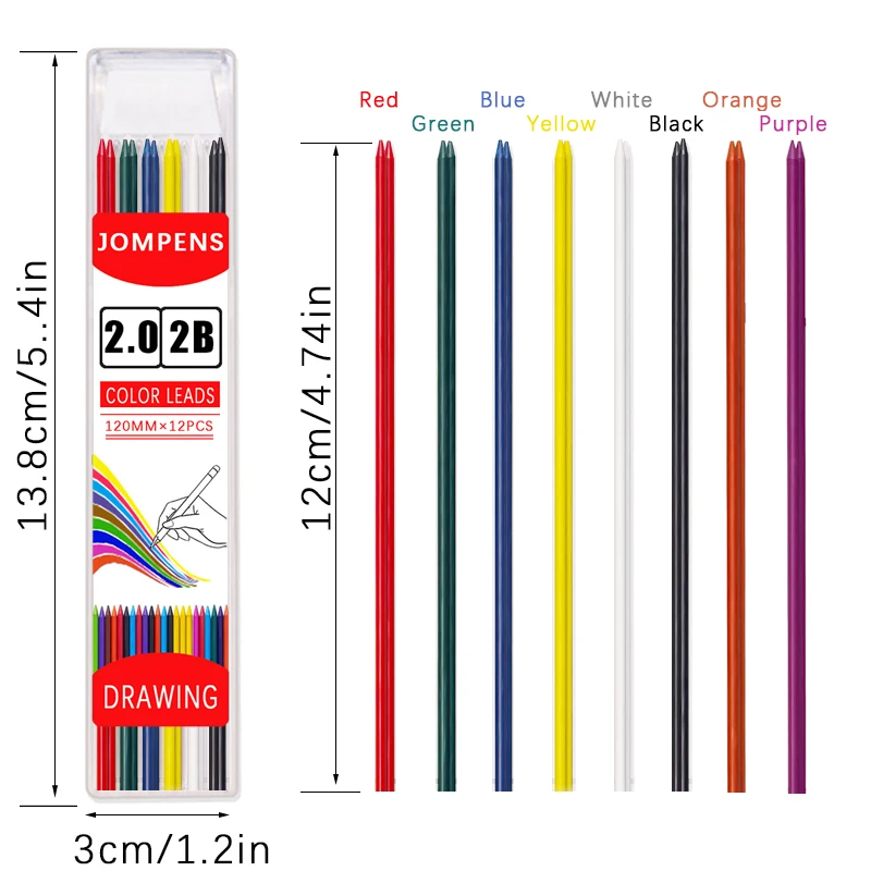 New 2.0mm Mechanical Pencil Set 6Color 2B Lead Refill Automatic Pencil Art Sketch Painting Office Writing Stationery Supplies 2