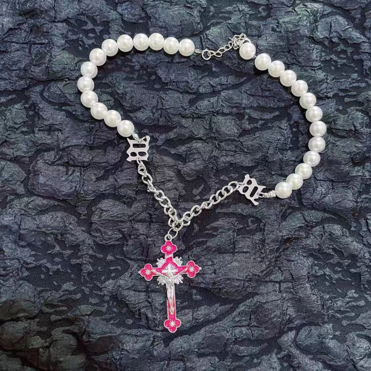 クロス 十字架 ドッグタグ ペンダント ピンクゴールド ネックレス