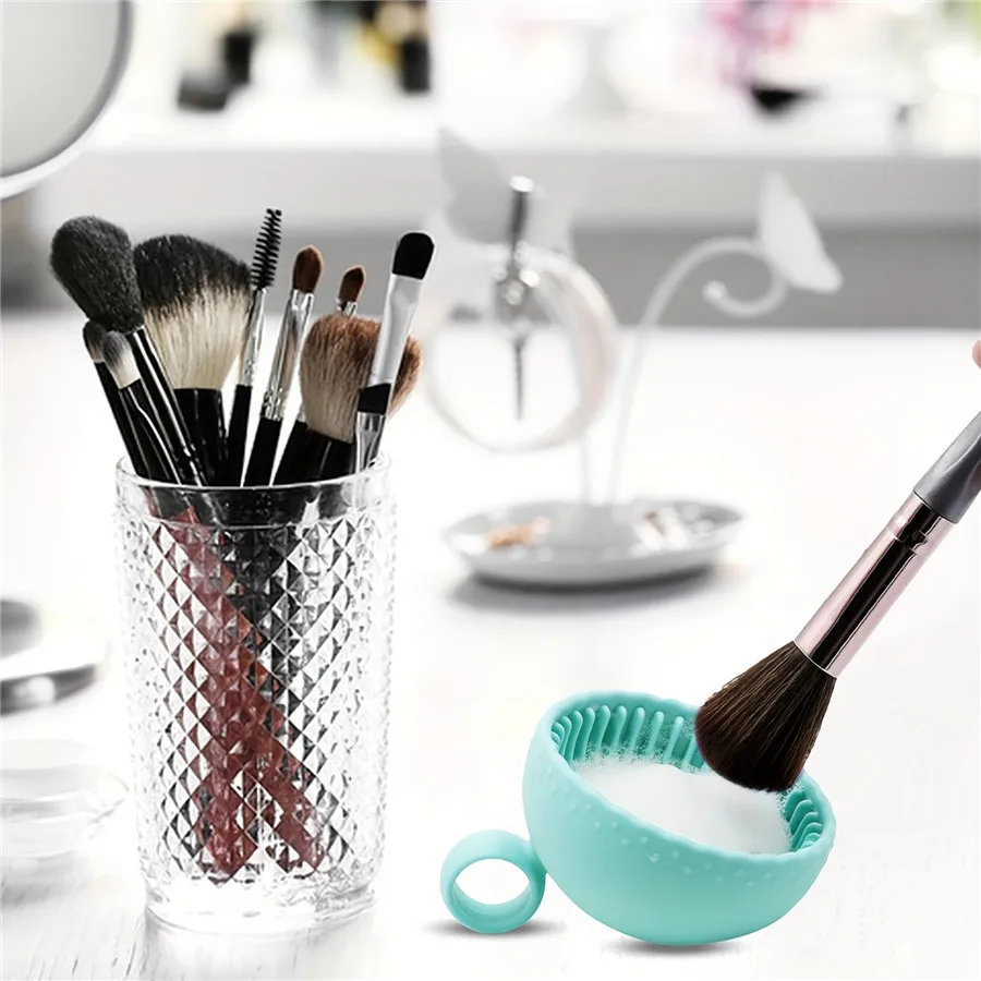 Solid Colour Silicone Makeup Brush Cleaning Bowl, Eyebrow Brush, Foundation Brush, Blush Brush and Eye Brush Cleaning Bowl