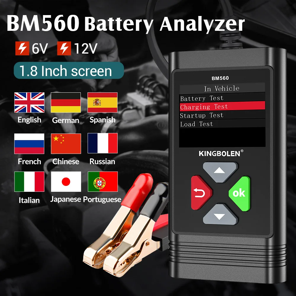 Kingbolen BM560 Probador de batería de coche 6V 12V BM580 Analizador de  batería Prueba de arranque