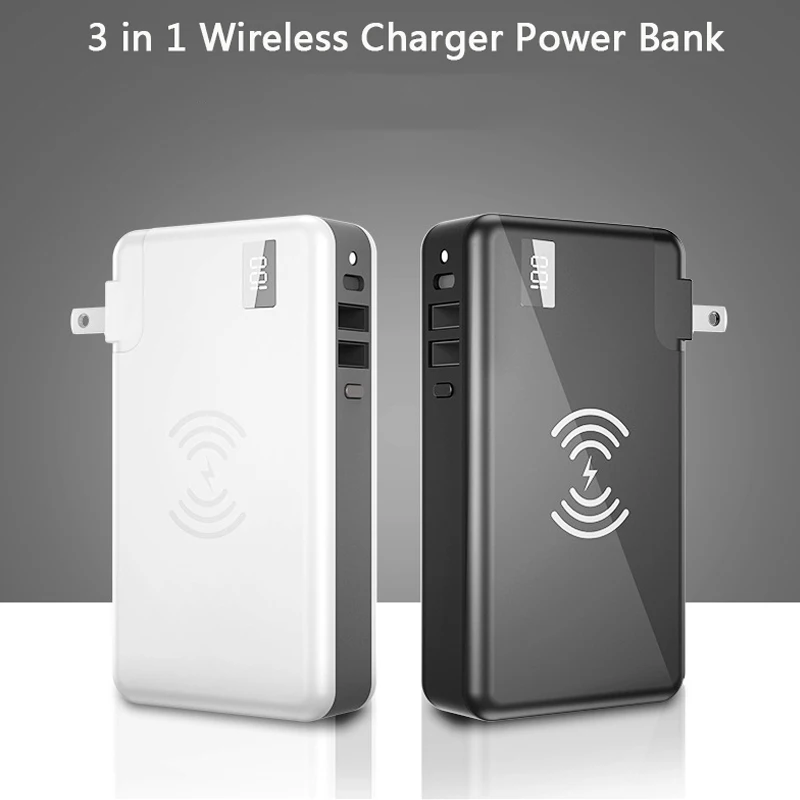 

3 in 1 Wireless USB Charging Power Bank QC3.0 Charging 10000mAh Powerbank Portable Charger for Samsung S20 iPhone 12 X Xiaomi