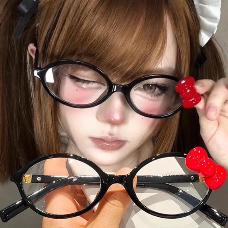 Cute Cat Ear Leopard Cat Bownot Eyeglasses Cosplay Vintage Cosplay Party Costumes Props Decorative Y2K Fashion DIY Eyewear