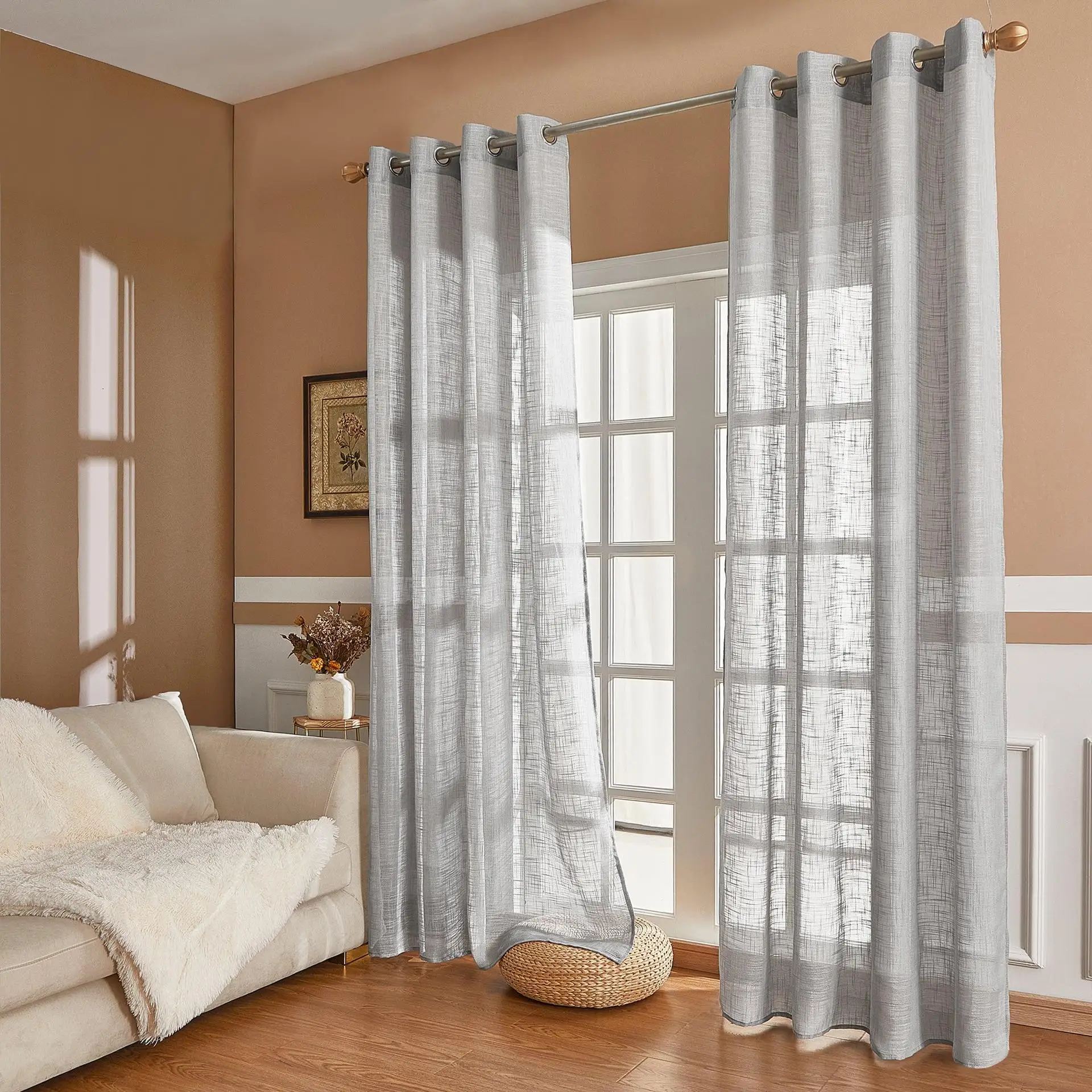 310cm Height Solid Color Sheer Curtain Solid Color Linen Curtain Window Living Room Tulle Curtain Finished Custom Curtain