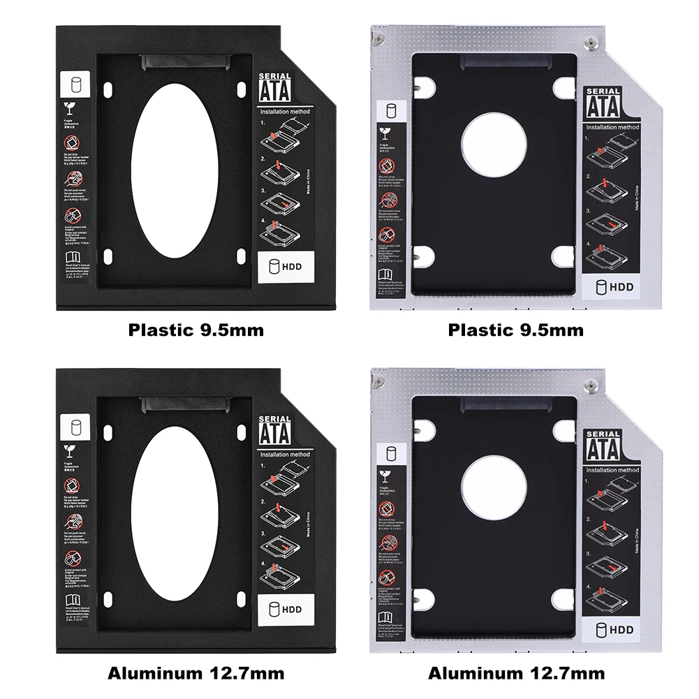 9.5/12.7mm 2nd SSD HDD Hard Drive Caddy Adapter Tray Universal SATA 3.0 2.5 Inch SSD HDD Case/Box Adapter for Laptop DVD-ROM ODD