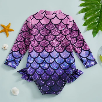 Mermaid Print Toddler Swimsuit With Zipper And UV Protection