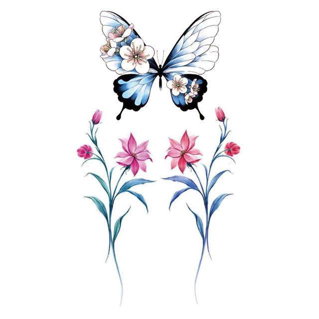 Waterproof Temporary Tattoo Sticker Black Rose Multicolor Butterfly Flower Tattoos Water Transfer Body Art Fake Tattoo