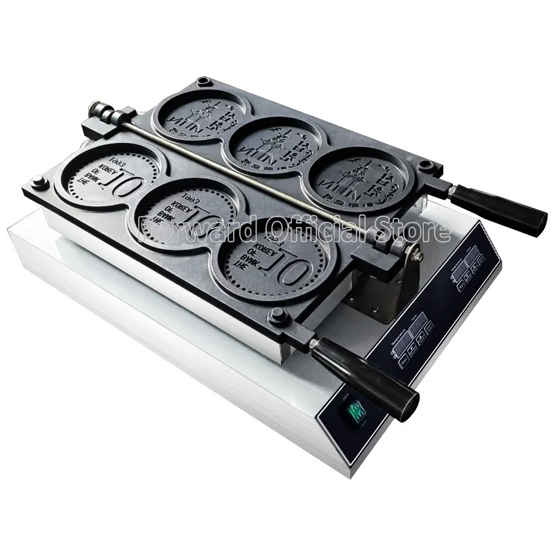 Customized Logo OEM Computer Digital Cheese Coin Waffle Machine 10 Korea Golden Coin Waffle Cheese Cartoon Coin Waffle Maker