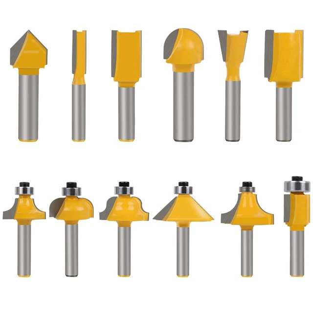 Jeu de mèches de toupie à tiges en carbure de tungstène, 1/4 pouces, pour  le calcul, 12 pièces