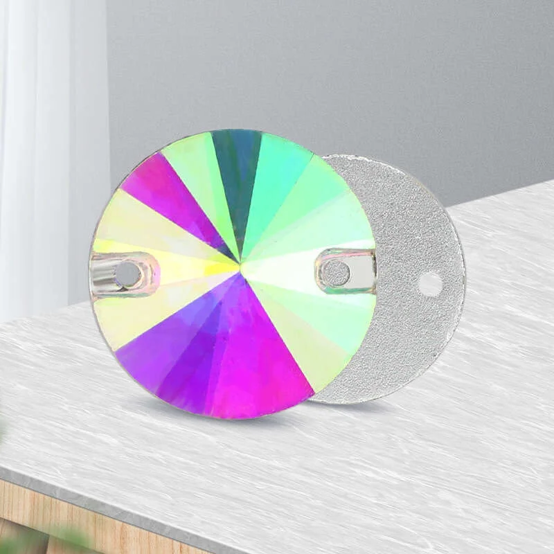 리볼리 유리 크리스털 재봉, 모조 다이아몬드 플랫백 라운드 원두, 모든 사이즈, 3200 라운드