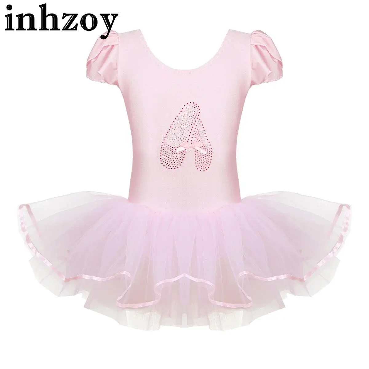 

Kids Girls Ballerina Dance Dresses Ruffled Cap Sleeves Sequined Shoe Leotard Tutu Dress for Ballet Dance Gymnastics Performance