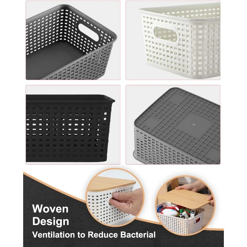 Baskets for Organizing Plastic Storage Bins With Bamboo Lids Small Shelf Basket Container for Organizing Shelves Desktop 3