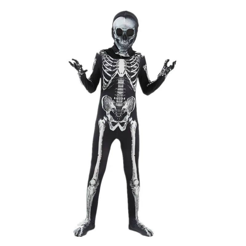 Scary Halloween Horror Kids Hooded Costume Scary Skeleton Grim Reaper Costume Boys Spooky Costume Mardi Gras Party Costume - Image 3