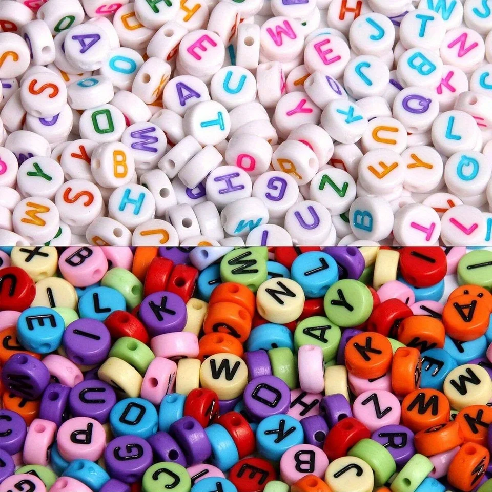 100 Perline Acriliche Con Lettera E – Bianche, Piatte, 7x4 Mm Per Bracciali E Collane Fai Da Te - 4